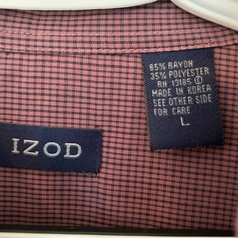 IZOD Mens Burgundy Long Sleeve‎ Shirt Casual Work Plaid Pocket - Picture 3 of 7